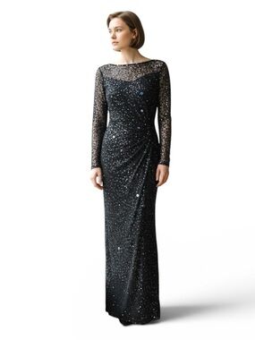 QUIZ Black Embellished Twist Detail Maxi Dress Sequin Evening Gown US 6 NWT